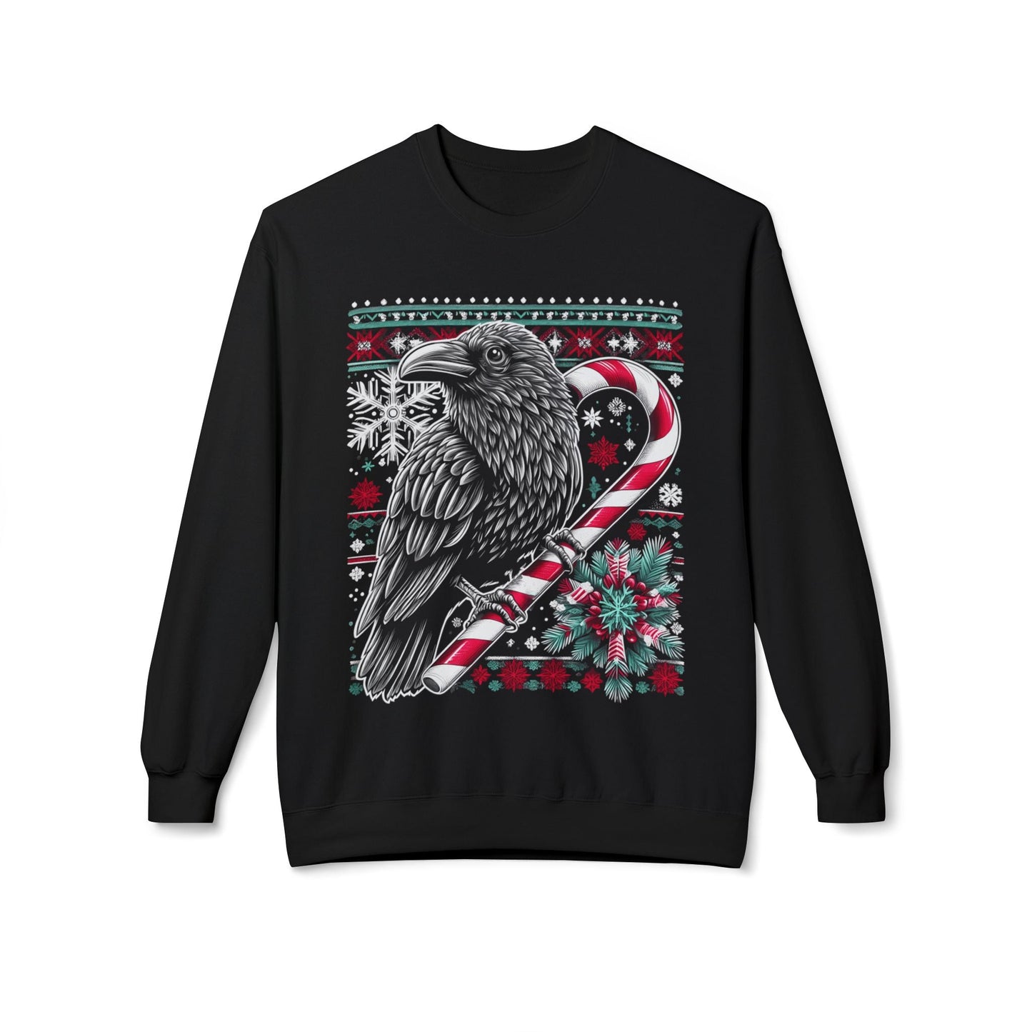 Raven On Candy Cane Pullover SweatshirtSweatshirtVTZdesignsBlackSchristmasclothingcreepmas