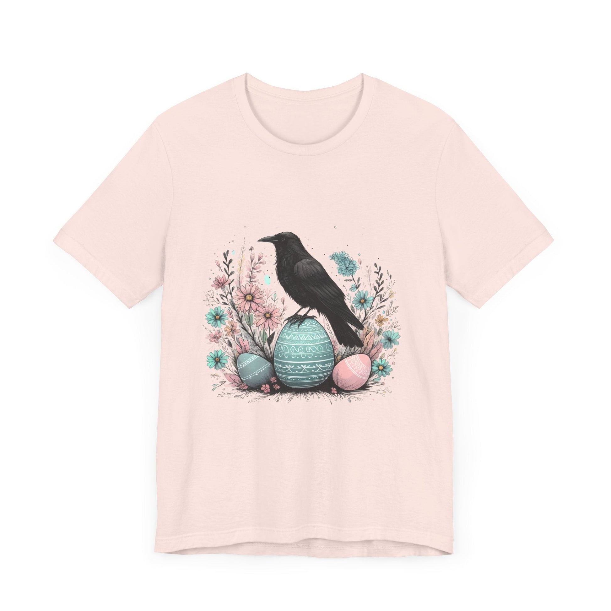Raven On Easter Egg Short Sleeve Tee ShirtT - ShirtVTZdesignsSoft PinkXSCottonCrew neckcrow