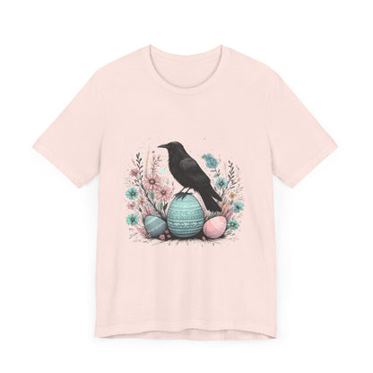 Raven On Easter Egg Short Sleeve Tee ShirtT - ShirtVTZdesignsSoft PinkXSCottonCrew neckcrow