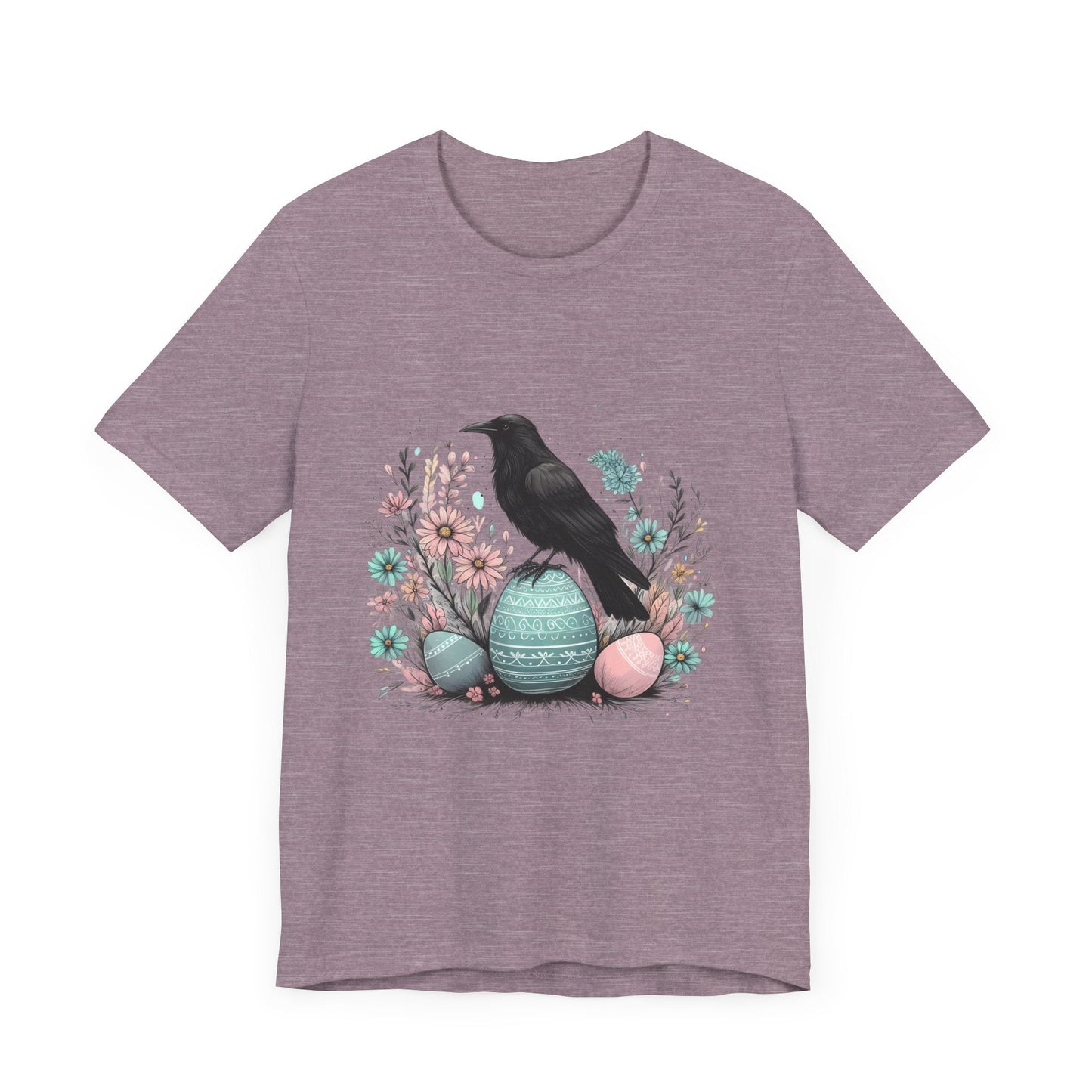 Raven On Easter Egg Short Sleeve Tee ShirtT - ShirtVTZdesignsHeather PurpleXSCottonCrew neckcrow