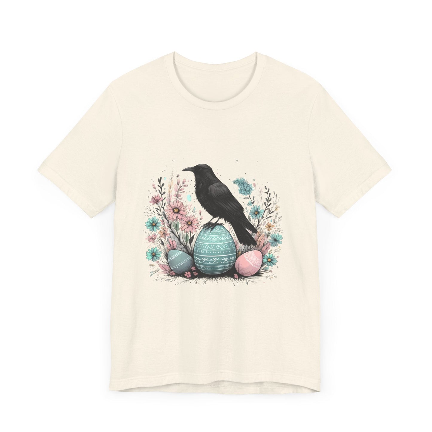 Raven On Easter Egg Short Sleeve Tee ShirtT - ShirtVTZdesignsNaturalXSCottonCrew neckcrow