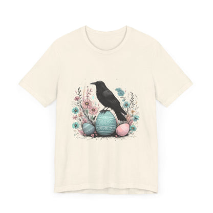 Raven On Easter Egg Short Sleeve Tee ShirtT - ShirtVTZdesignsNaturalXSCottonCrew neckcrow