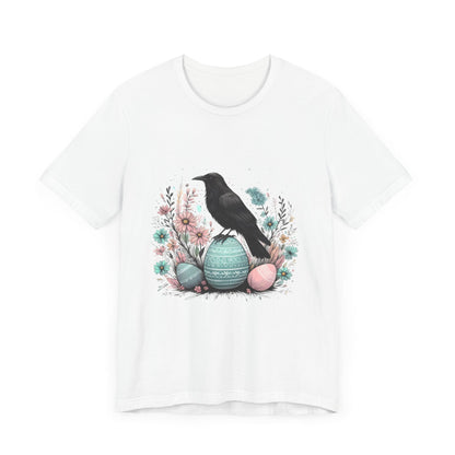 Raven On Easter Egg Short Sleeve Tee ShirtT - ShirtVTZdesignsWhiteXSCottonCrew neckcrow
