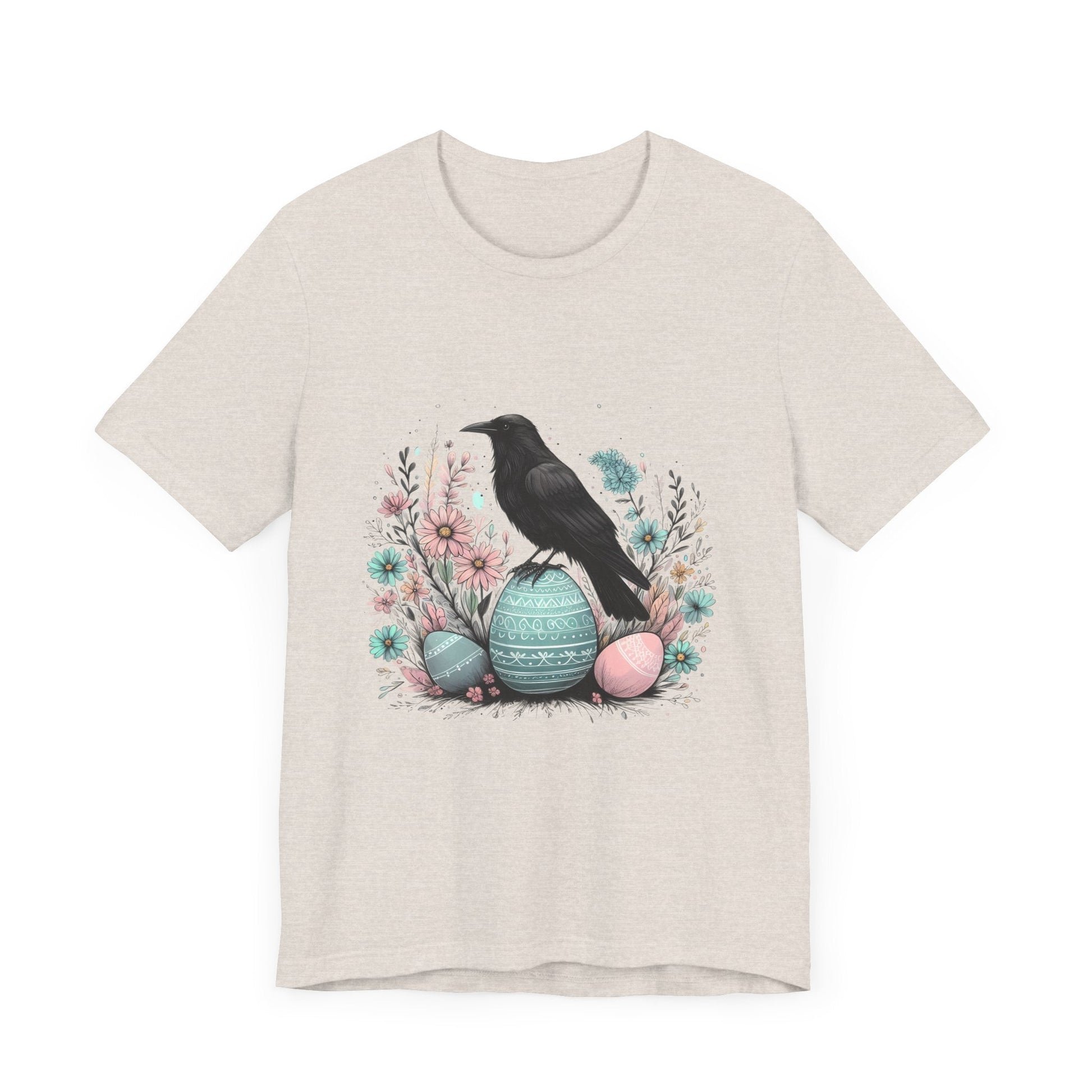 Raven On Easter Egg Short Sleeve Tee ShirtT - ShirtVTZdesignsHeather DustXSCottonCrew neckcrow