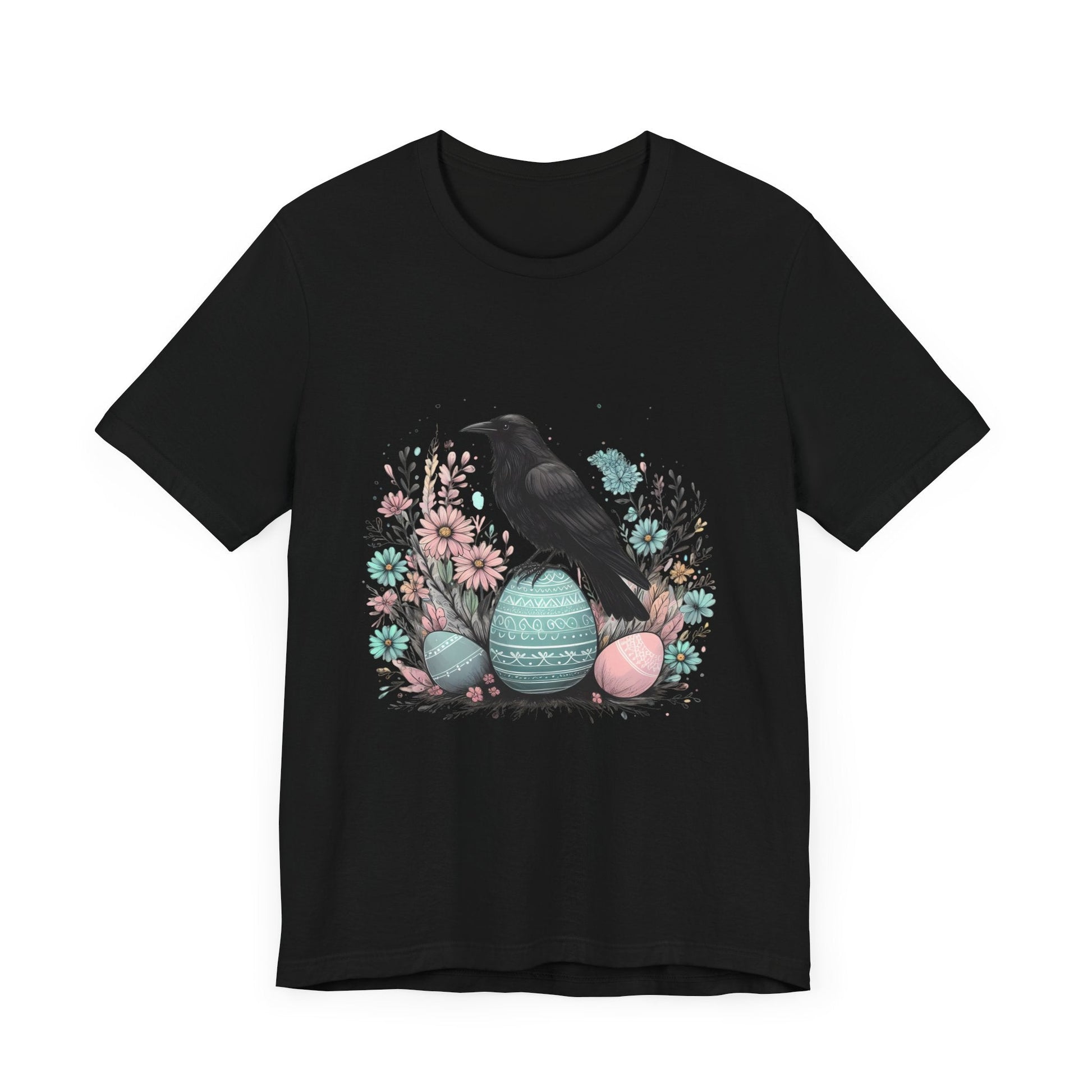 Raven On Easter Egg Short Sleeve Tee ShirtT - ShirtVTZdesignsBlackXSCottonCrew neckcrow