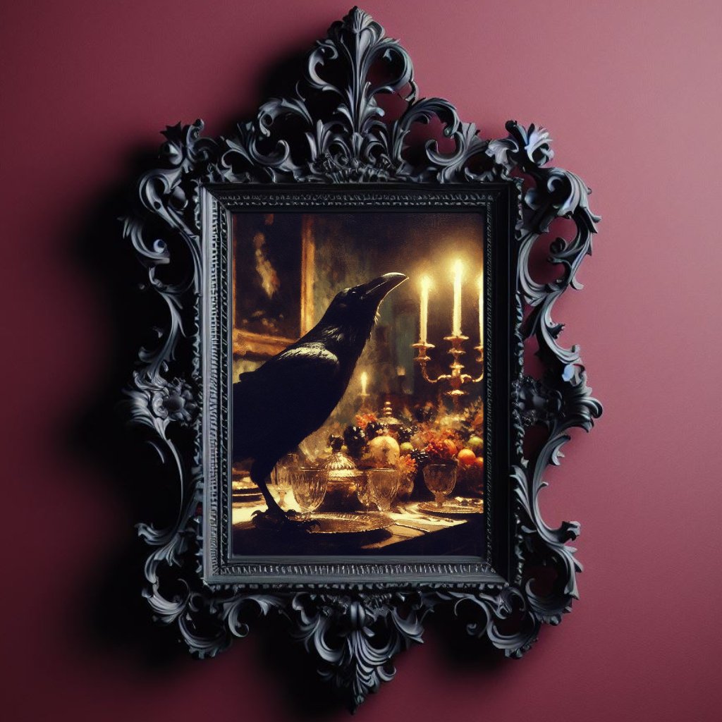 Raven On Fancy Dinner Table PosterVTZdesigns5″×7″artArt & Wall Decorautumn