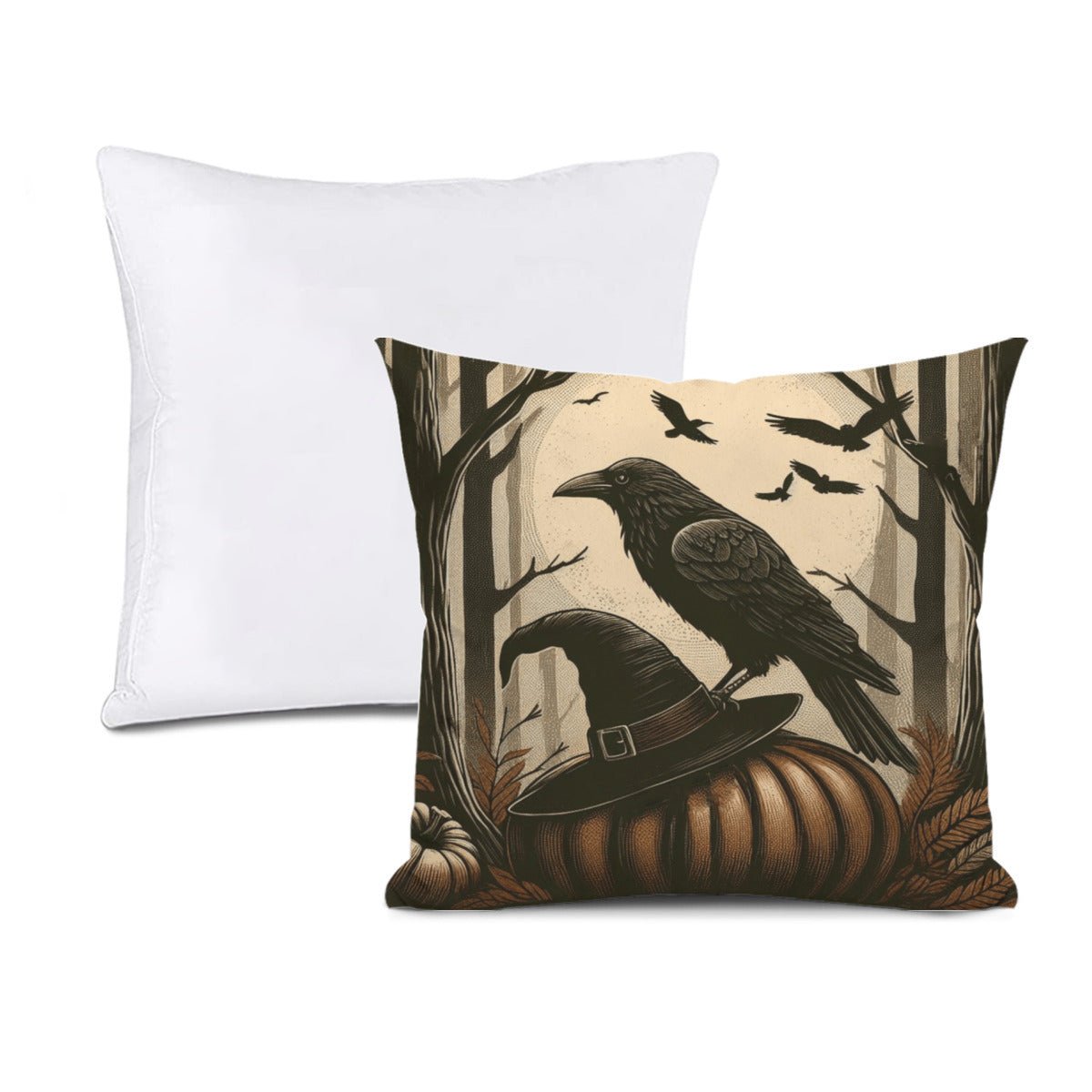 Raven On Pumpkin Throw Pillowthrow pillowVTZdesignsWhite16x16Inchdouble sidedgothgothic