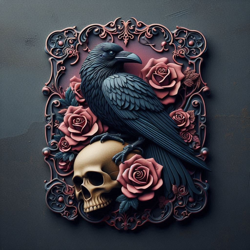 Raven On Skull and Roses Wood SignHome DecorVTZdesignsWhite16x16InchArt & Wall DecorcrowDecor