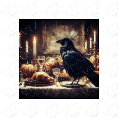 Raven On Thanksgiving Dinner Table PosterVTZdesigns5″×7″Art & Wall Decorautumncrow