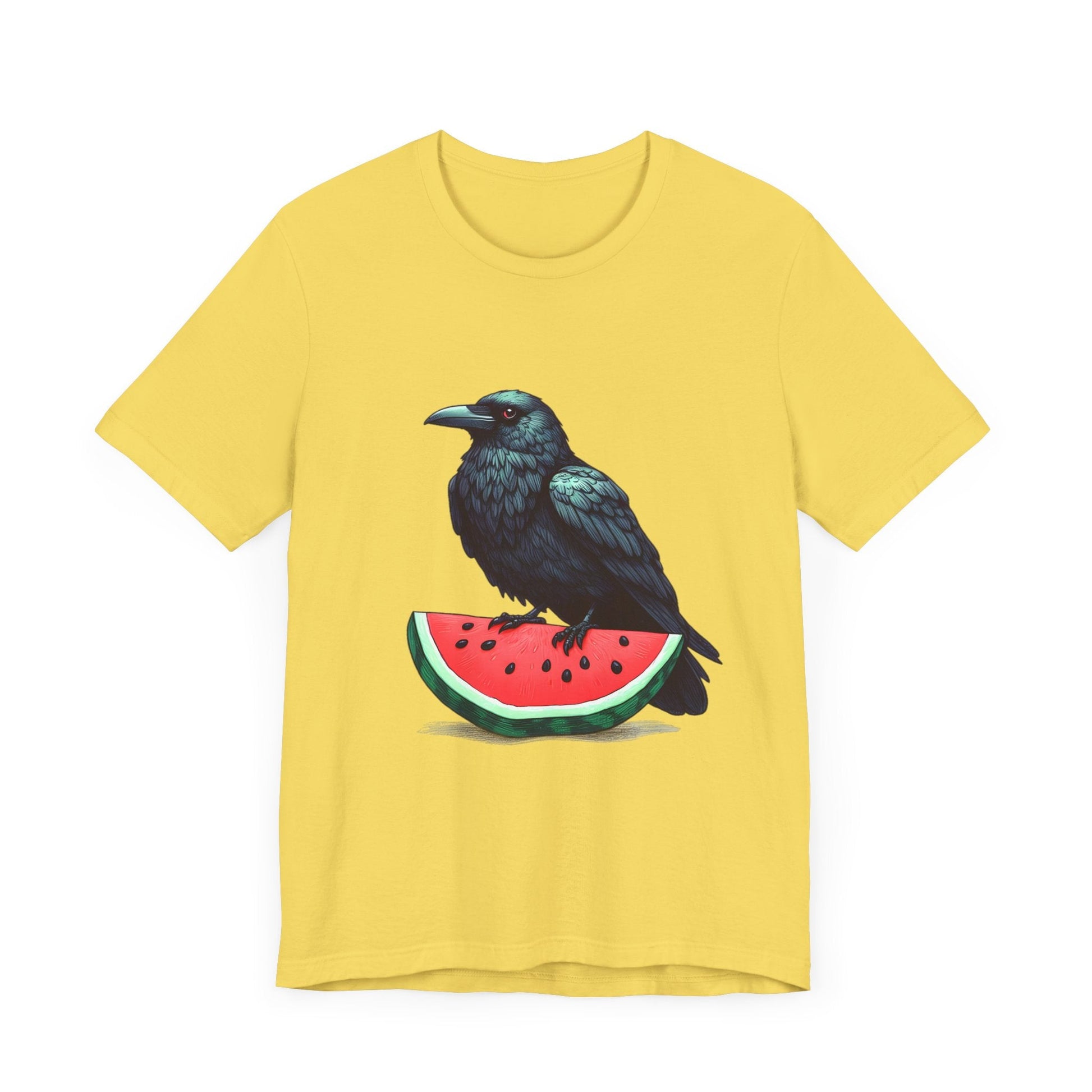 Raven On Watermelon Slice Short Sleeve Tee ShirtT - ShirtVTZdesignsMaize YellowXSclothesCottonCrew neck