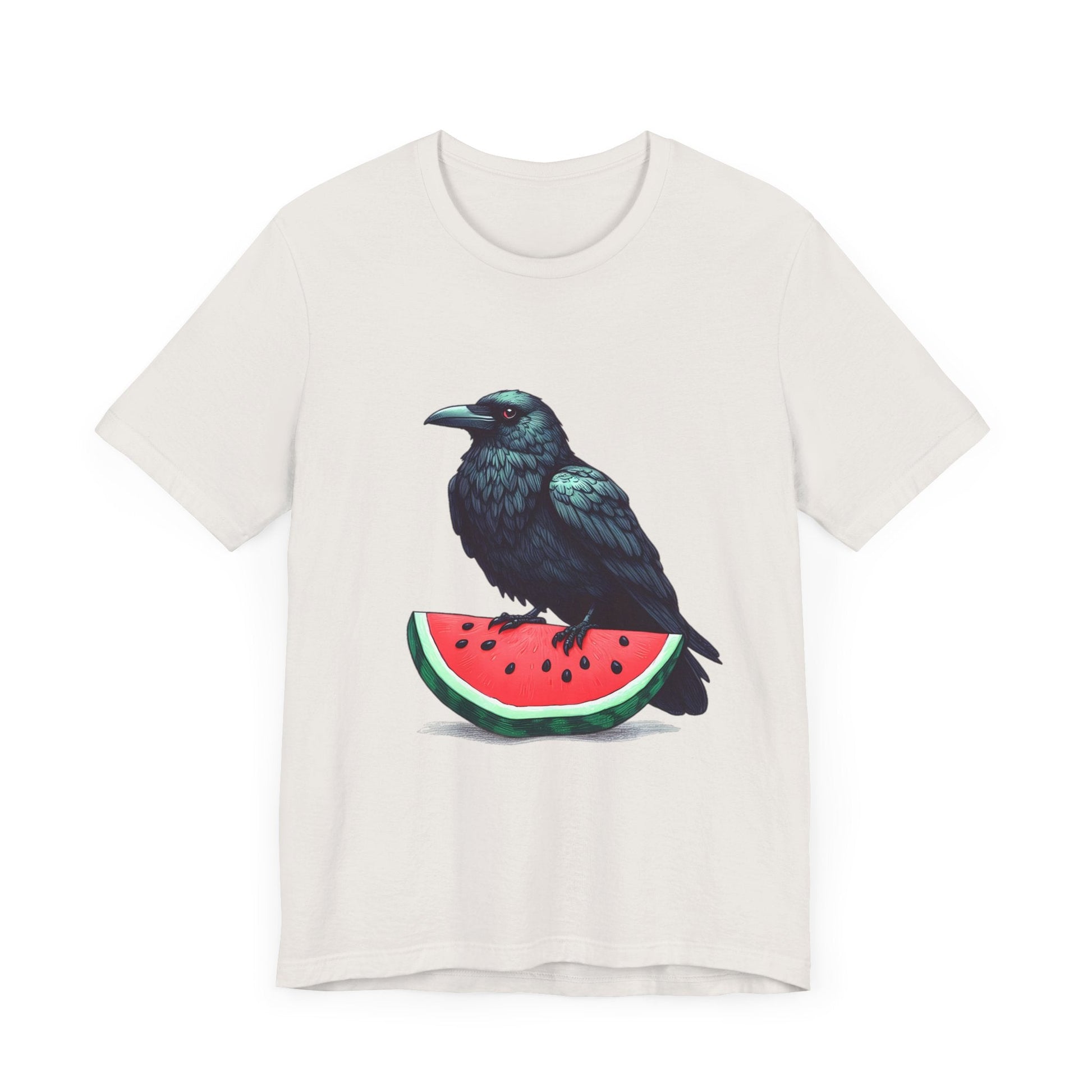 Raven On Watermelon Slice Short Sleeve Tee ShirtT - ShirtVTZdesignsVintage WhiteXSclothesCottonCrew neck