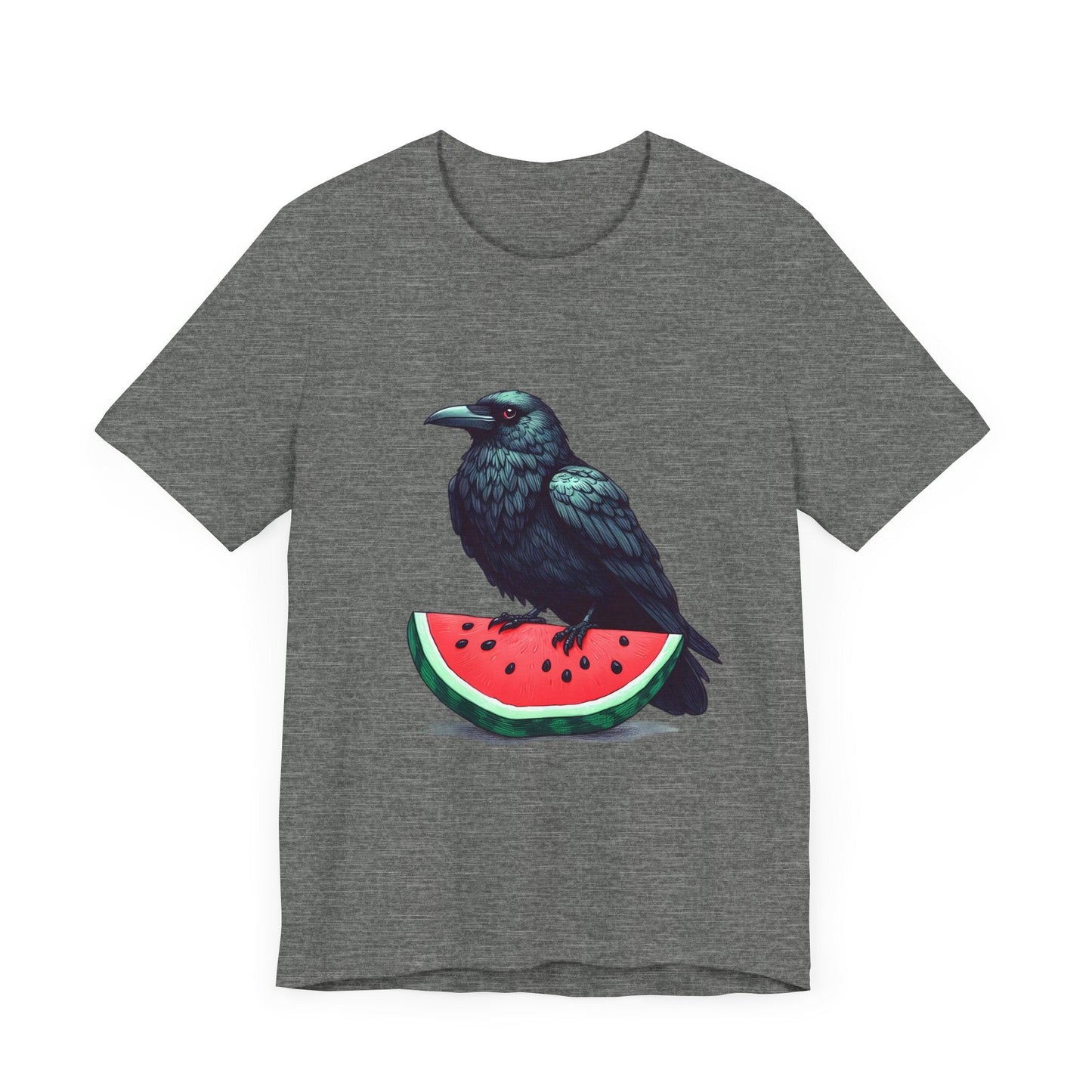 Raven On Watermelon Slice Short Sleeve Tee ShirtT - ShirtVTZdesignsDeep HeatherXSclothesCottonCrew neck