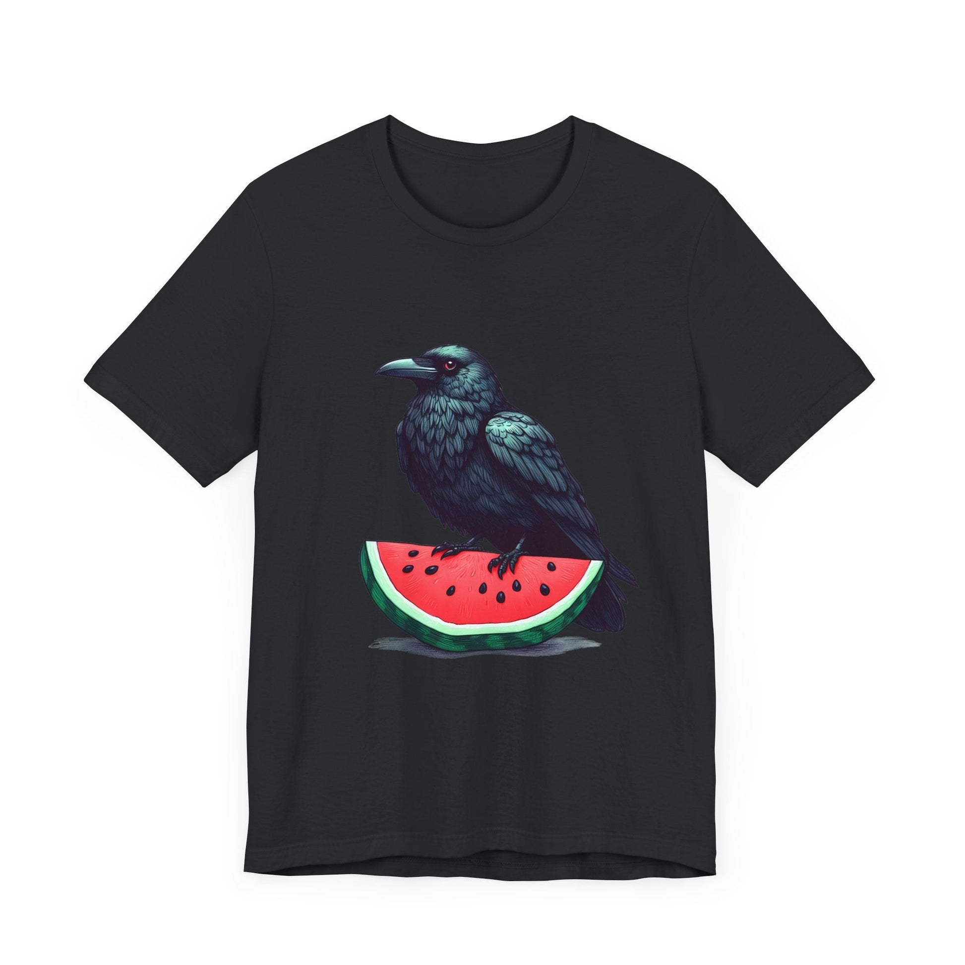 Raven On Watermelon Slice Short Sleeve Tee ShirtT - ShirtVTZdesignsVintage BlackXSclothesCottonCrew neck