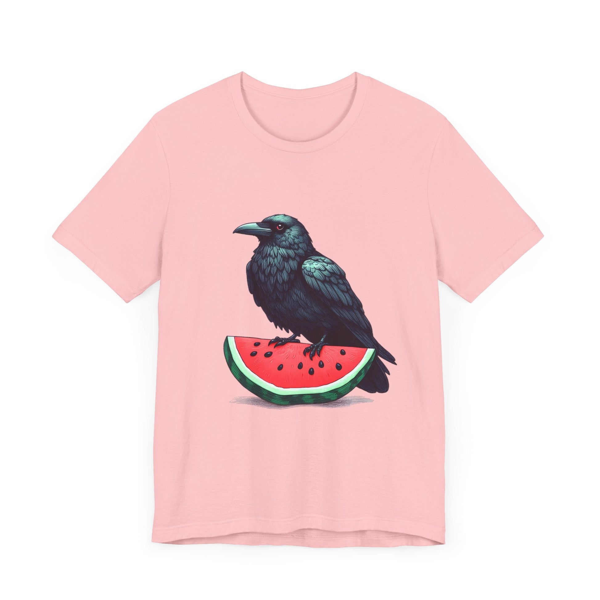 Raven On Watermelon Slice Short Sleeve Tee ShirtT - ShirtVTZdesignsPinkXSclothesCottonCrew neck