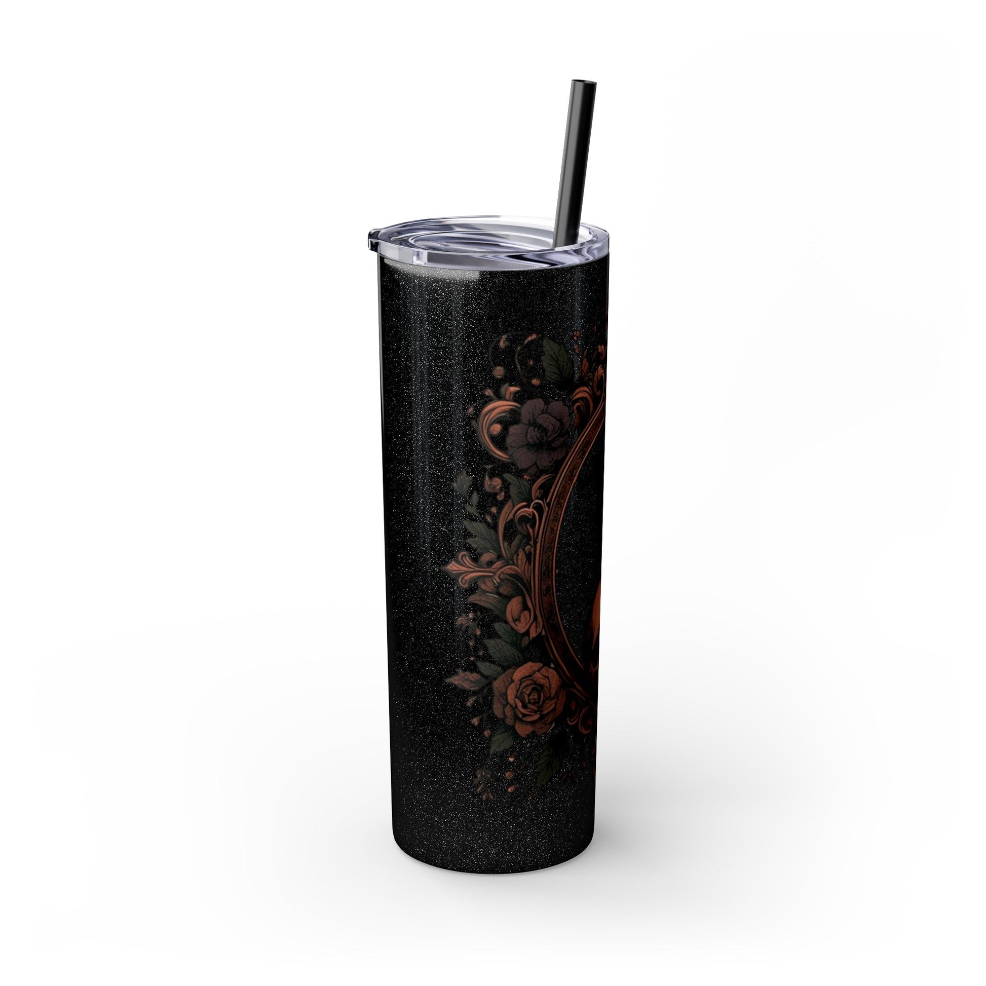 Raven Sitting on Skull In Ornate Frame Tumbler with StrawMugVTZdesignsMatteBlack20oz20 ozbaroqueBottles & Tumblers