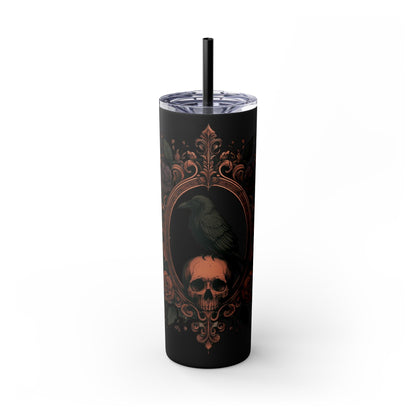 Raven Sitting on Skull In Ornate Frame Tumbler with StrawMugVTZdesignsMatteBlack20oz20 ozbaroqueBottles & Tumblers