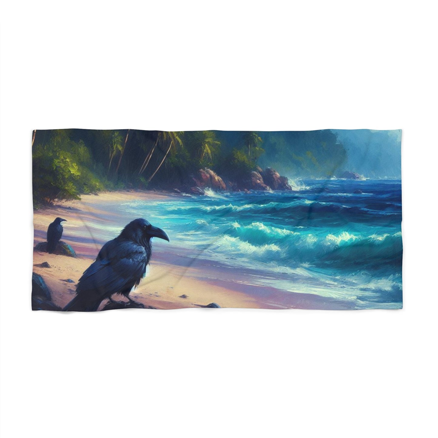 Ravens On Tropical Beach Beach TowelHome DecorVTZdesigns36" × 72"14ozBathBathroom