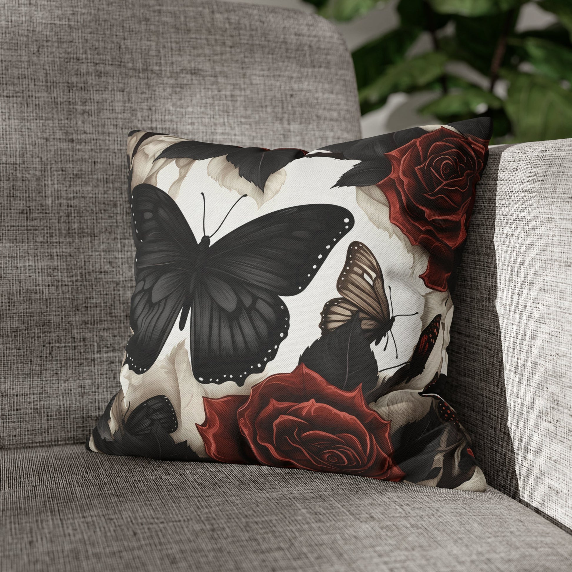 Red Roses and Black Butterflies Square Pillow CaseHome DecorVTZdesigns14" × 14"All Over PrintAOPBed