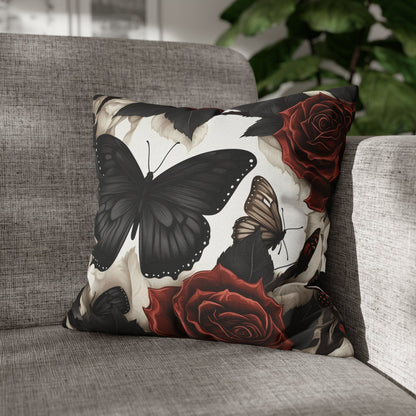 Red Roses and Black Butterflies Square Pillow CaseHome DecorVTZdesigns16" × 16"All Over PrintAOPBed