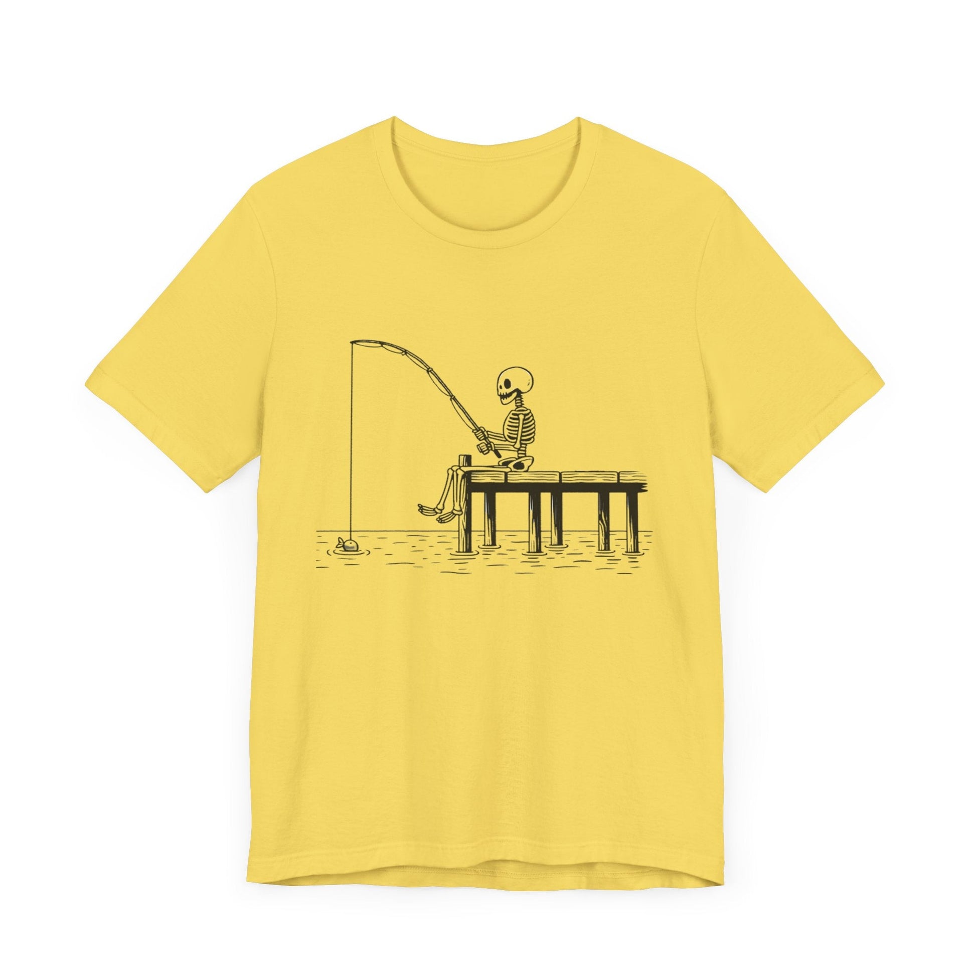 Skeleton Fishing Short Sleeve Tee ShirtT - ShirtVTZdesignsMaize YellowXSclothingCottonCrew neck