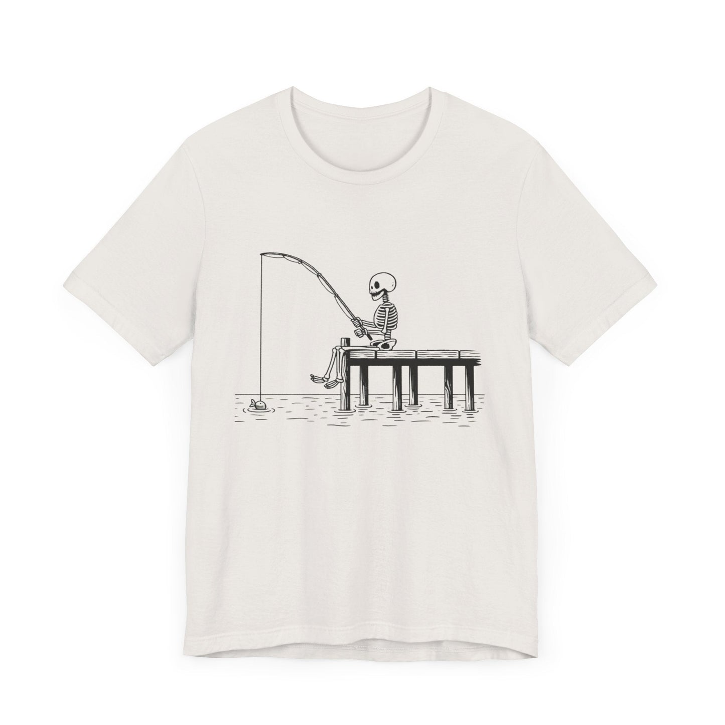 Skeleton Fishing Short Sleeve Tee ShirtT - ShirtVTZdesignsVintage WhiteXSclothingCottonCrew neck