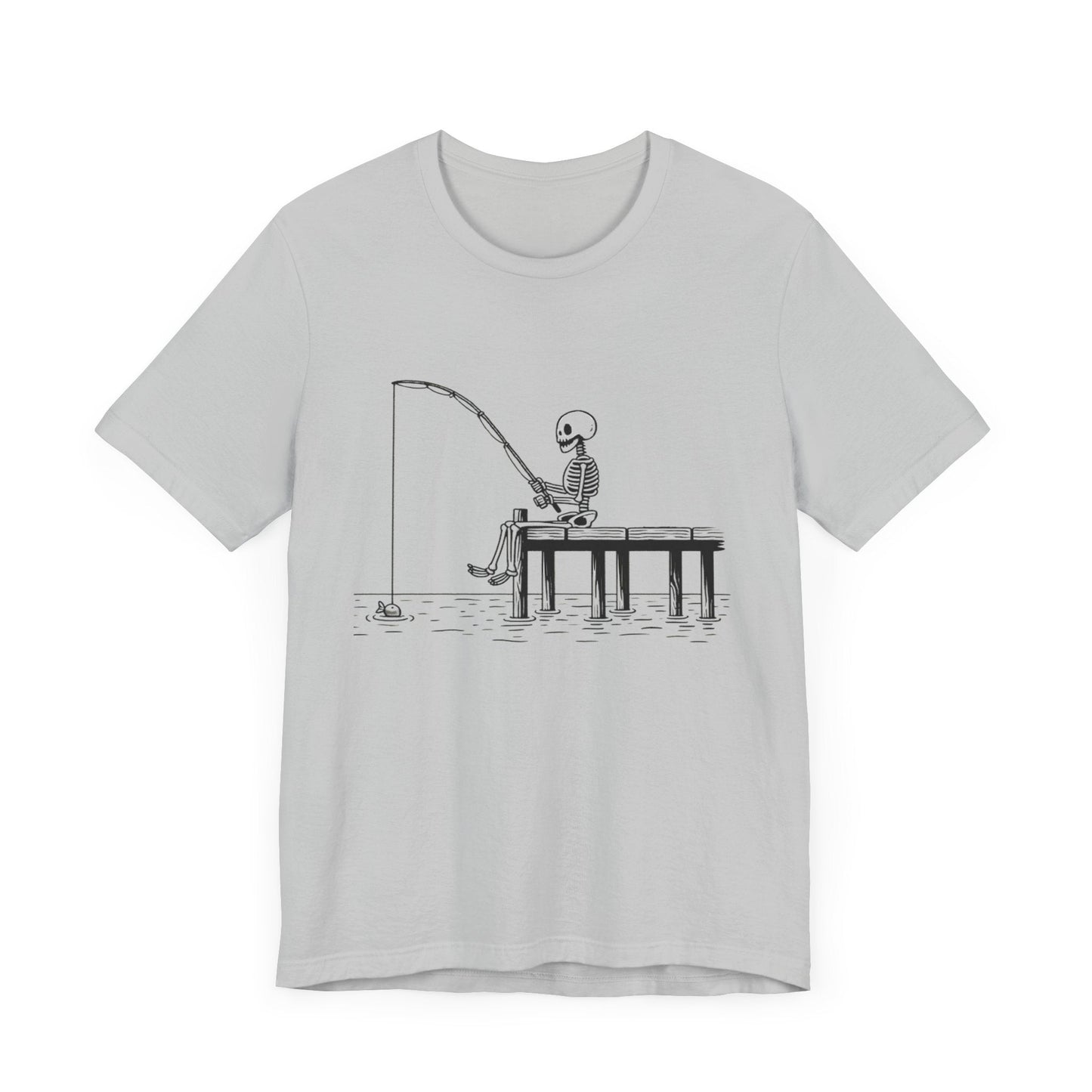 Skeleton Fishing Short Sleeve Tee ShirtT - ShirtVTZdesignsSolid Athletic GreyXSclothingCottonCrew neck