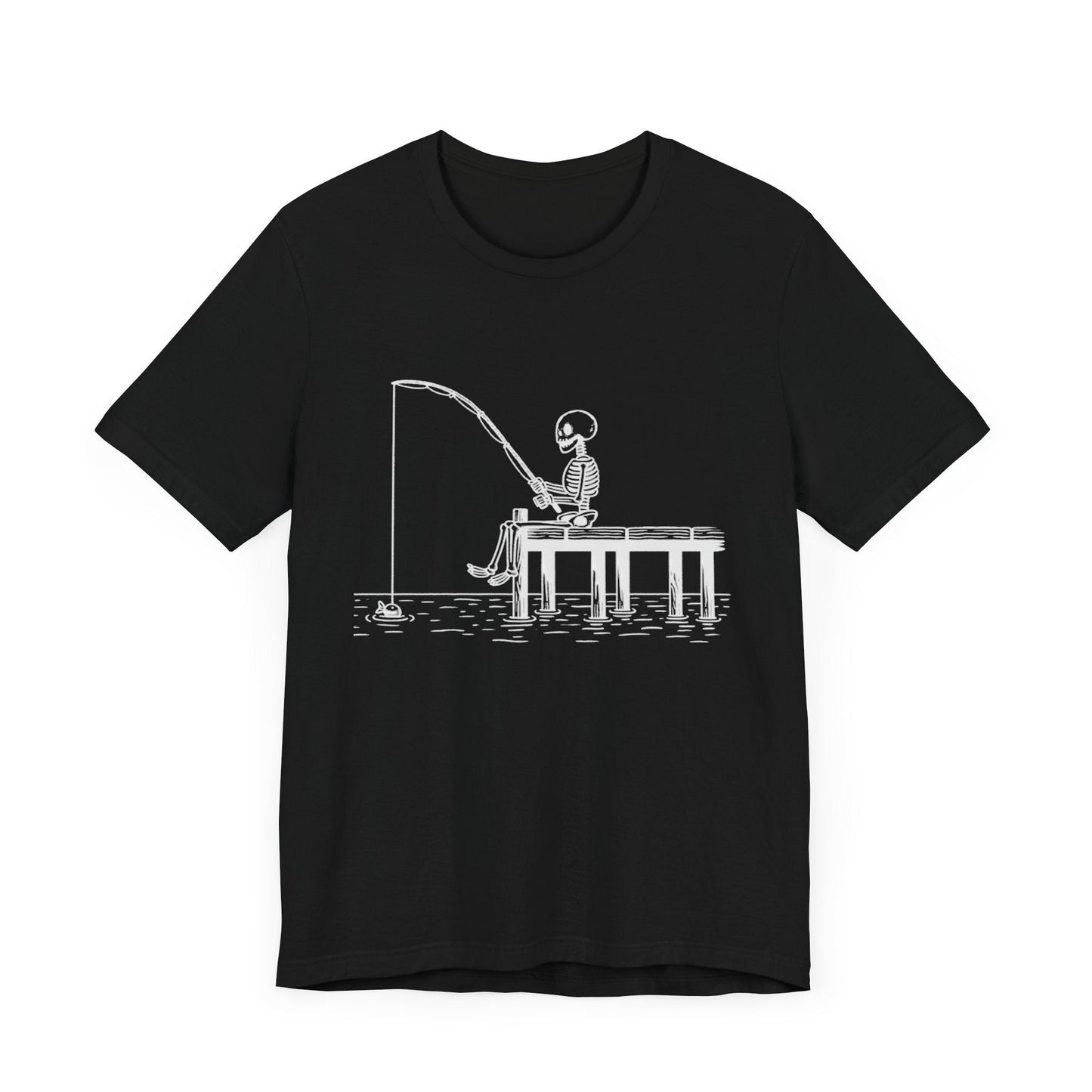 Skeleton Fishing Short Sleeve Tee ShirtT - ShirtVTZdesignsBlackXSclothingCottonCrew neck