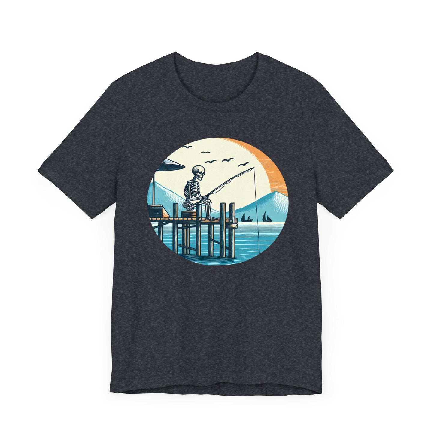 Skeleton Fishing Short Sleeve Tee ShirtT - ShirtVTZdesignsHeather NavyXSCottonCrew neckDTG