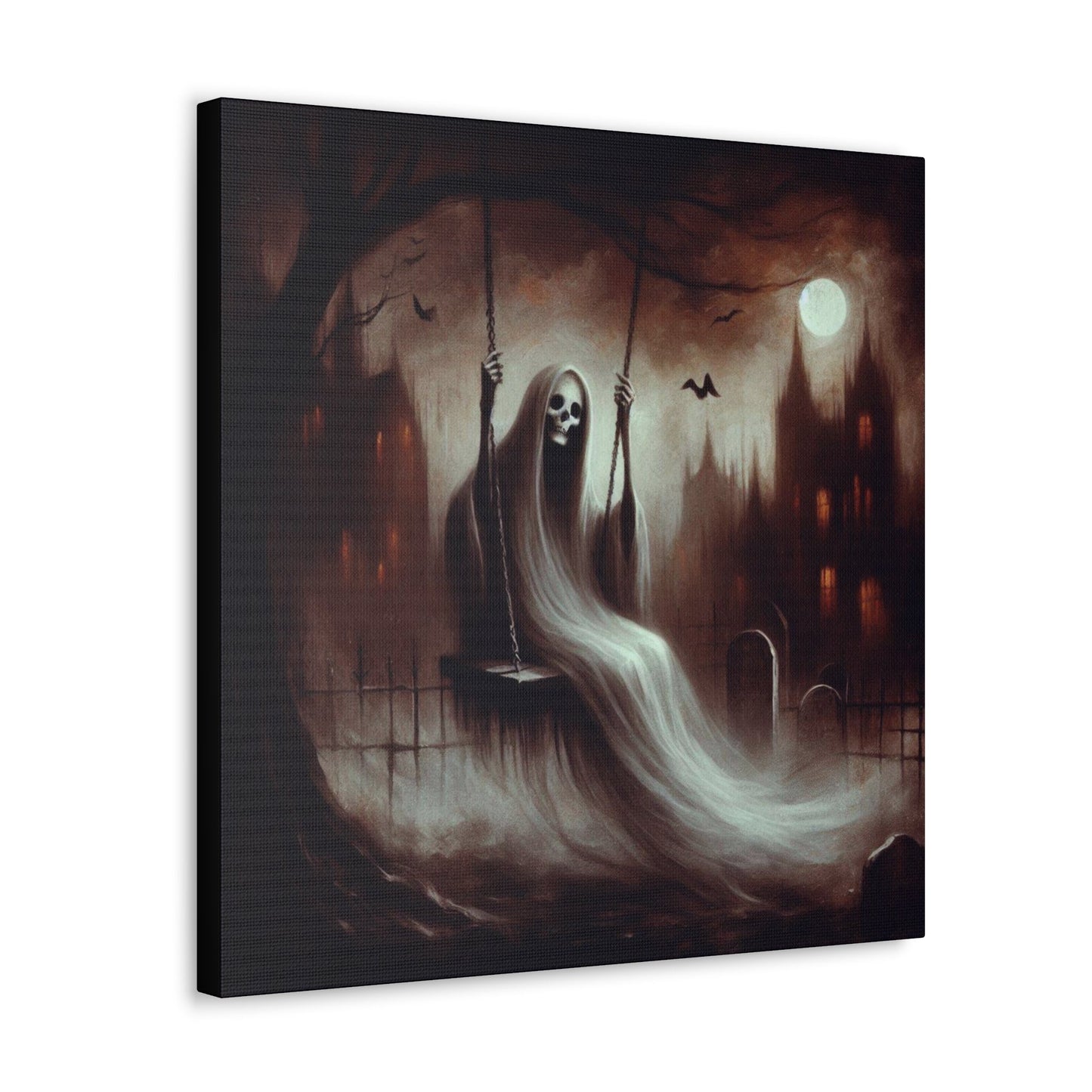 Skeleton Ghost Swinging In Graveyard Canvas Gallery WrapCanvasVTZdesigns20″ x 20″1.25"artArt & Wall Decorart print