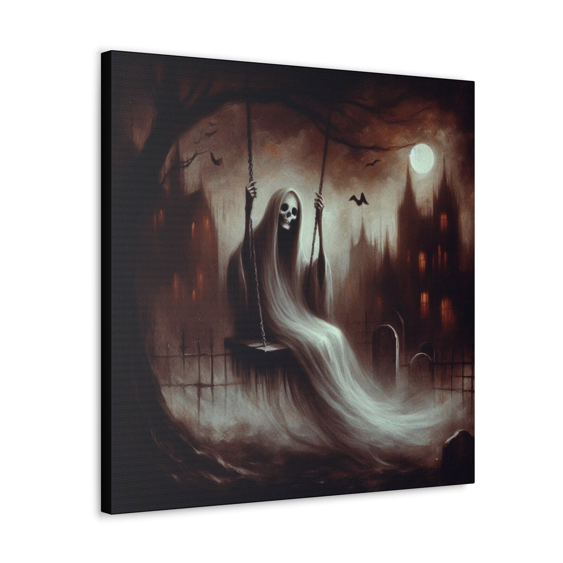 Skeleton Ghost Swinging In Graveyard Canvas Gallery WrapCanvasVTZdesigns24″ x 24″1.25"artArt & Wall Decorart print