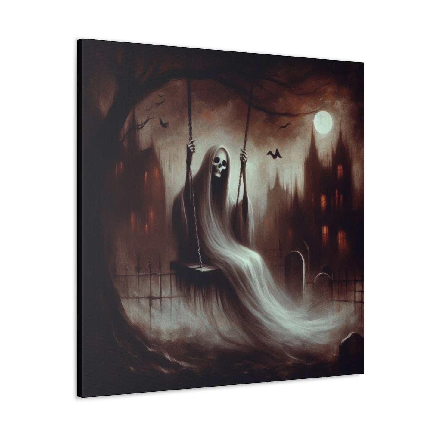 Skeleton Ghost Swinging In Graveyard Canvas Gallery WrapCanvasVTZdesigns36″ x 36″1.25"artArt & Wall Decorart print