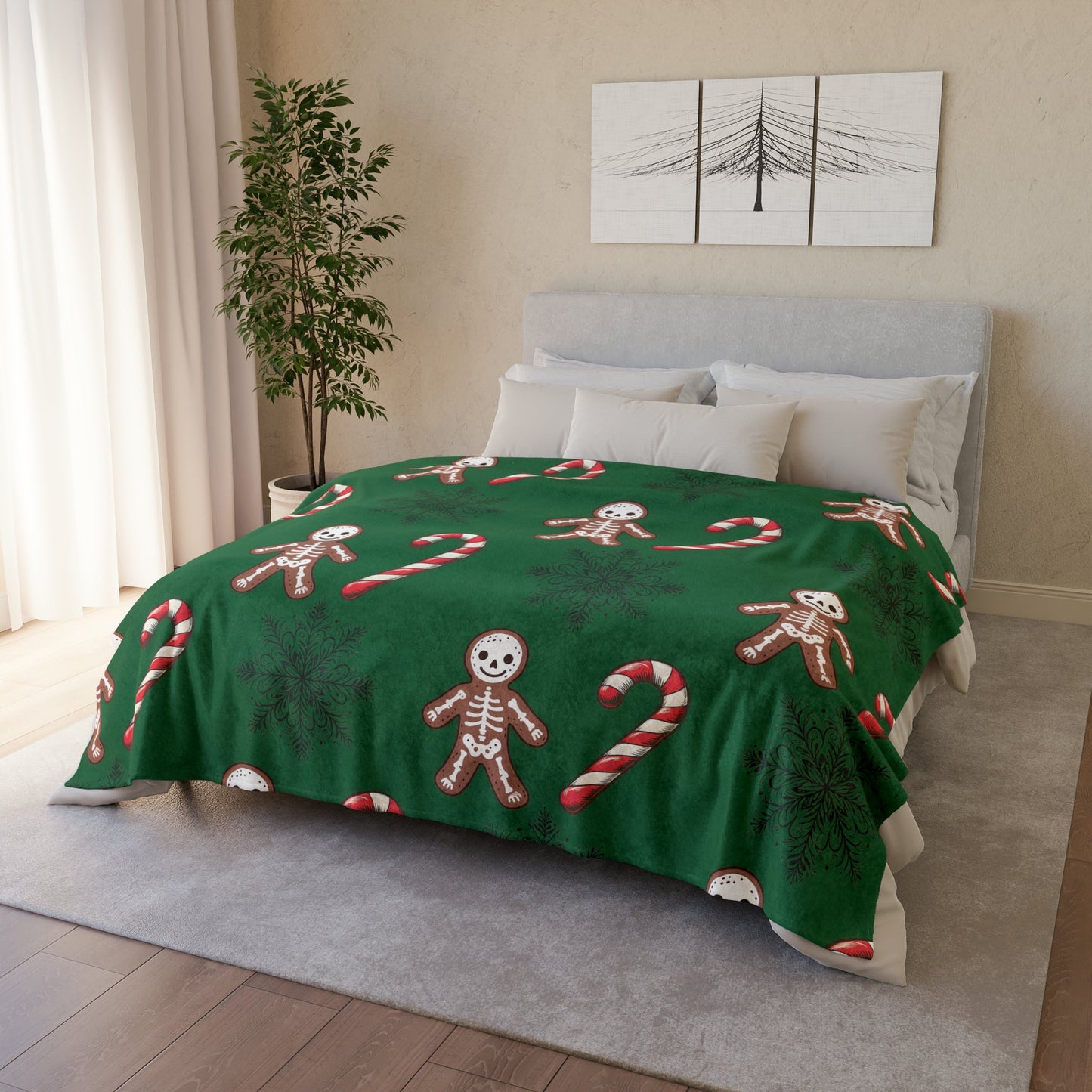 Skeleton Gingerbread and Candy Canes BlanketHome DecorVTZdesigns60" × 80"BedBeddingblanket