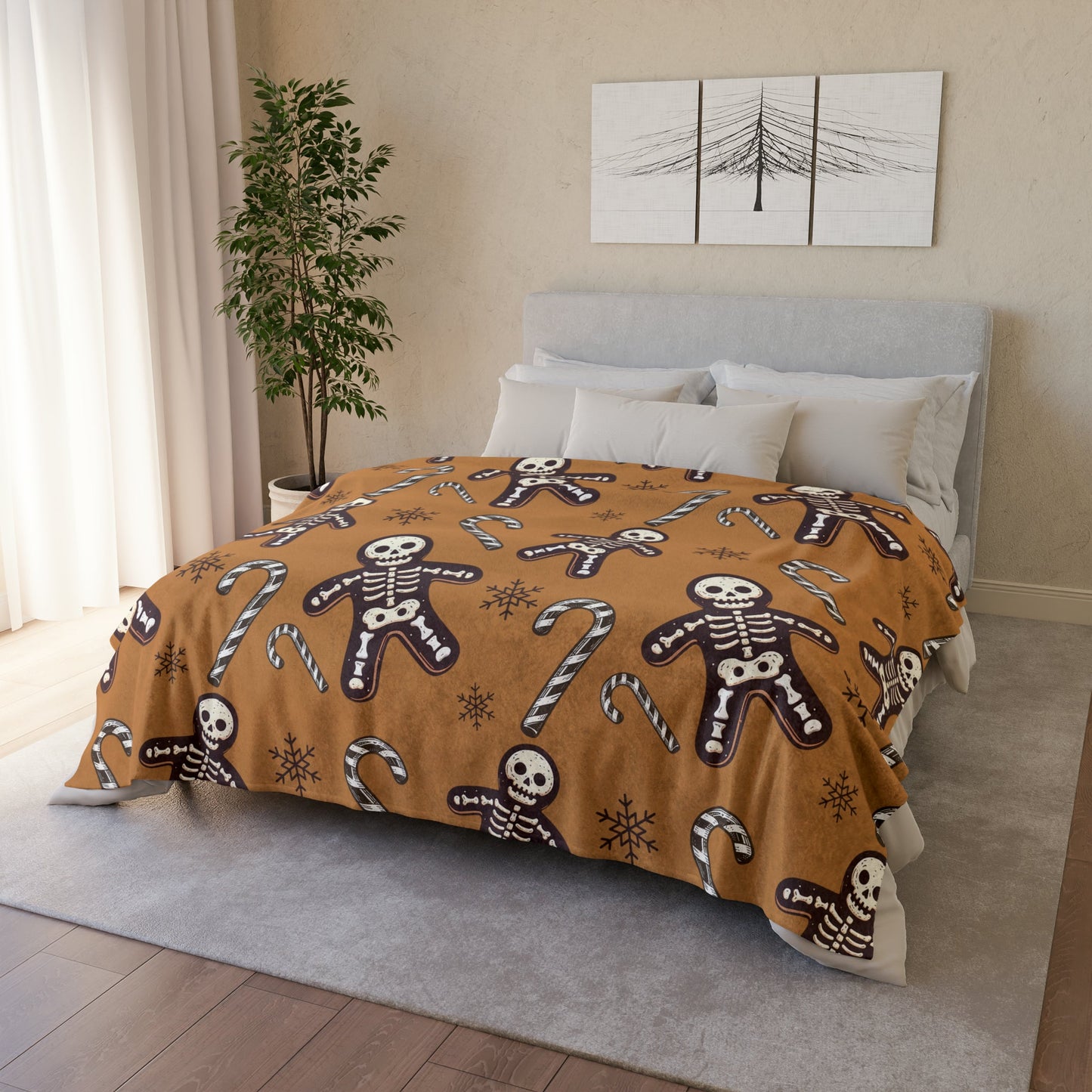 Skeleton Gingerbread Man BlanketHome DecorVTZdesigns60" × 80"BedBeddingblack