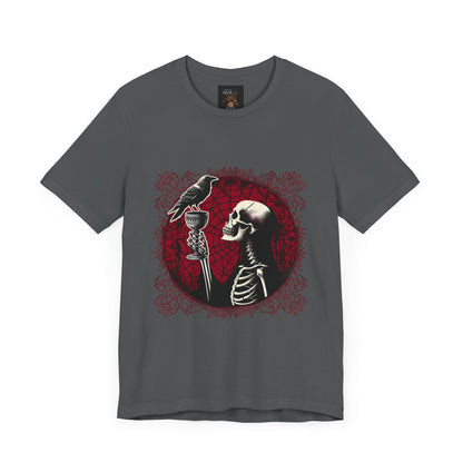 Skeleton Holding Up Goblet With Raven Short Sleeve Tee ShirtT - ShirtVTZdesignsAsphaltXSbaroqueclothesclothing
