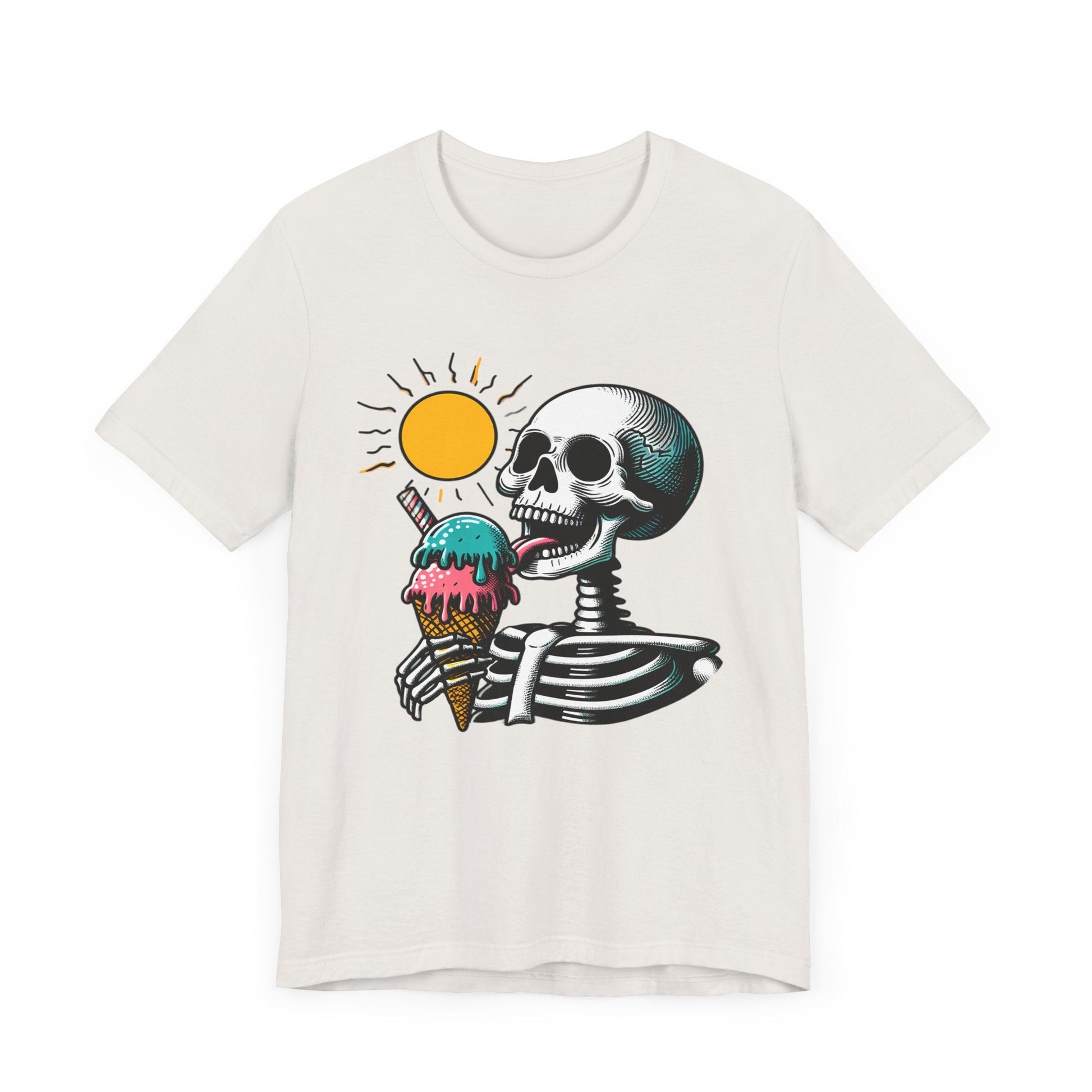 Skeleton Ice Cream Short Sleeve Tee ShirtT - ShirtVTZdesignsVintage WhiteXSclothingCottonCrew neck