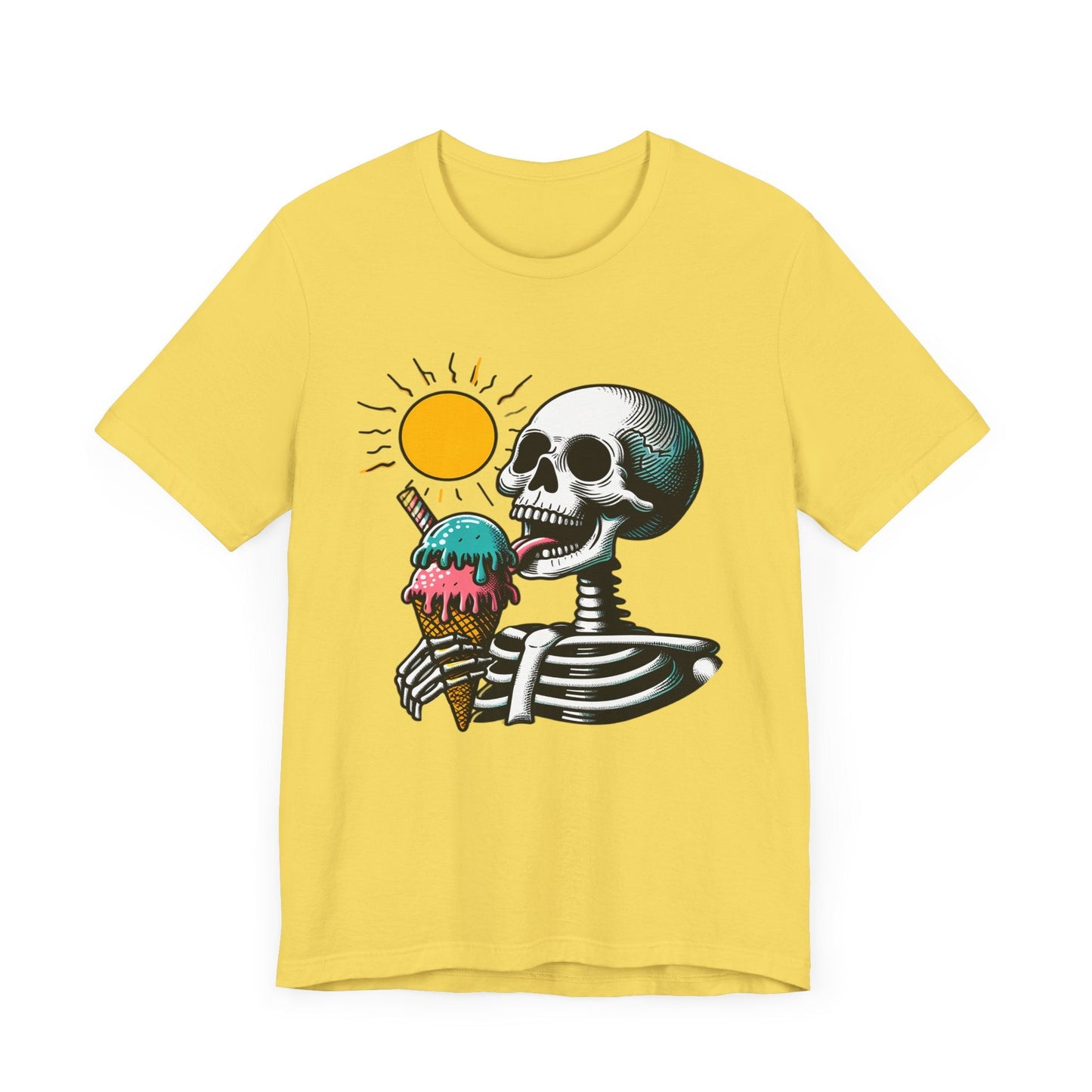Skeleton Ice Cream Short Sleeve Tee ShirtT - ShirtVTZdesignsMaize YellowXSclothingCottonCrew neck