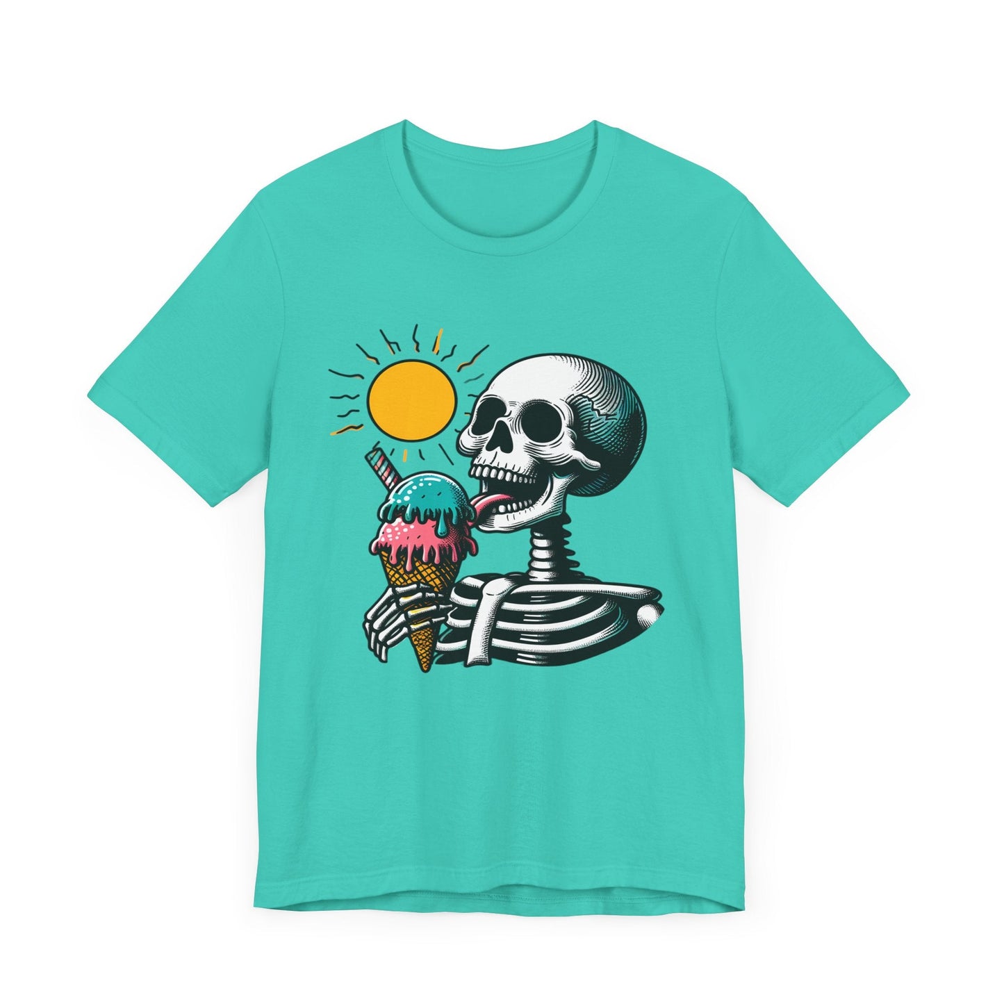 Skeleton Ice Cream Short Sleeve Tee ShirtT - ShirtVTZdesignsTealXSclothingCottonCrew neck