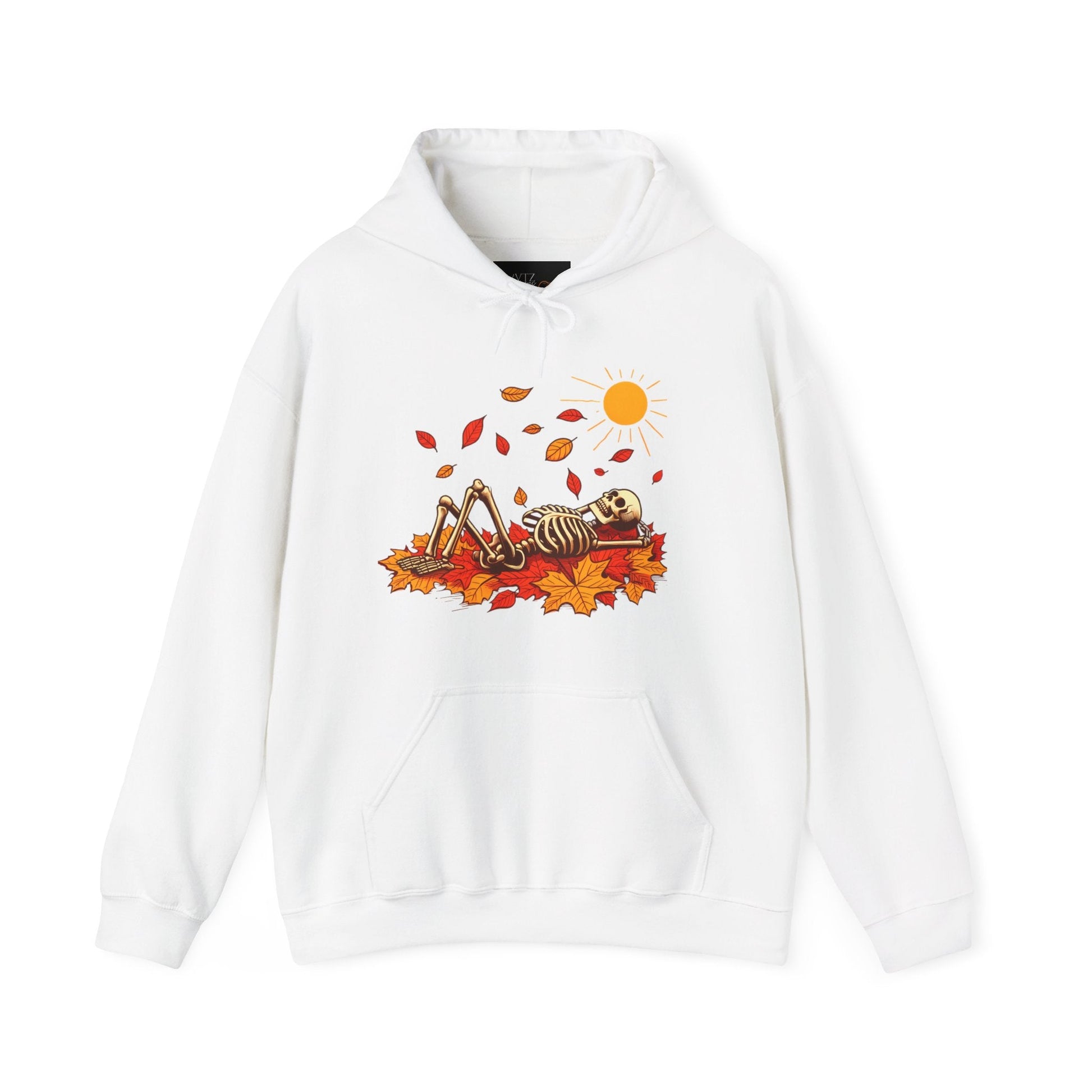 Skeleton In Autumn Leaves HoodieHoodieVTZdesignsWhiteSautumnclothingDTG