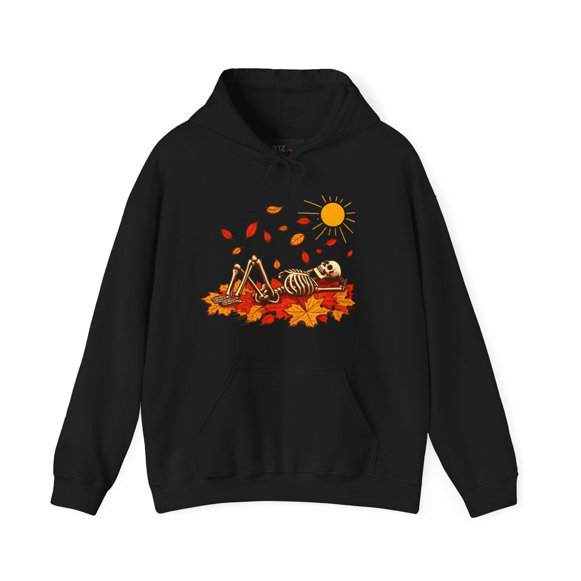 Skeleton In Autumn Leaves HoodieHoodieVTZdesignsBlackSautumnclothingDTG