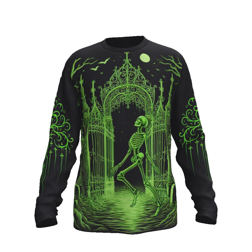 Skeleton In Graveyard Long Sleeve Tee ShirtLong - sleeveVTZdesignsBlack BeautyScemeteryclothesclothing