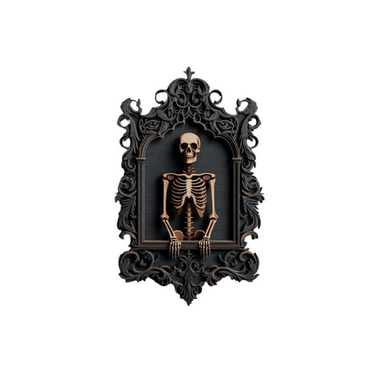 Skeleton In Ornate Gothic Window Wood SignVTZdesignsWhite16x16Inch