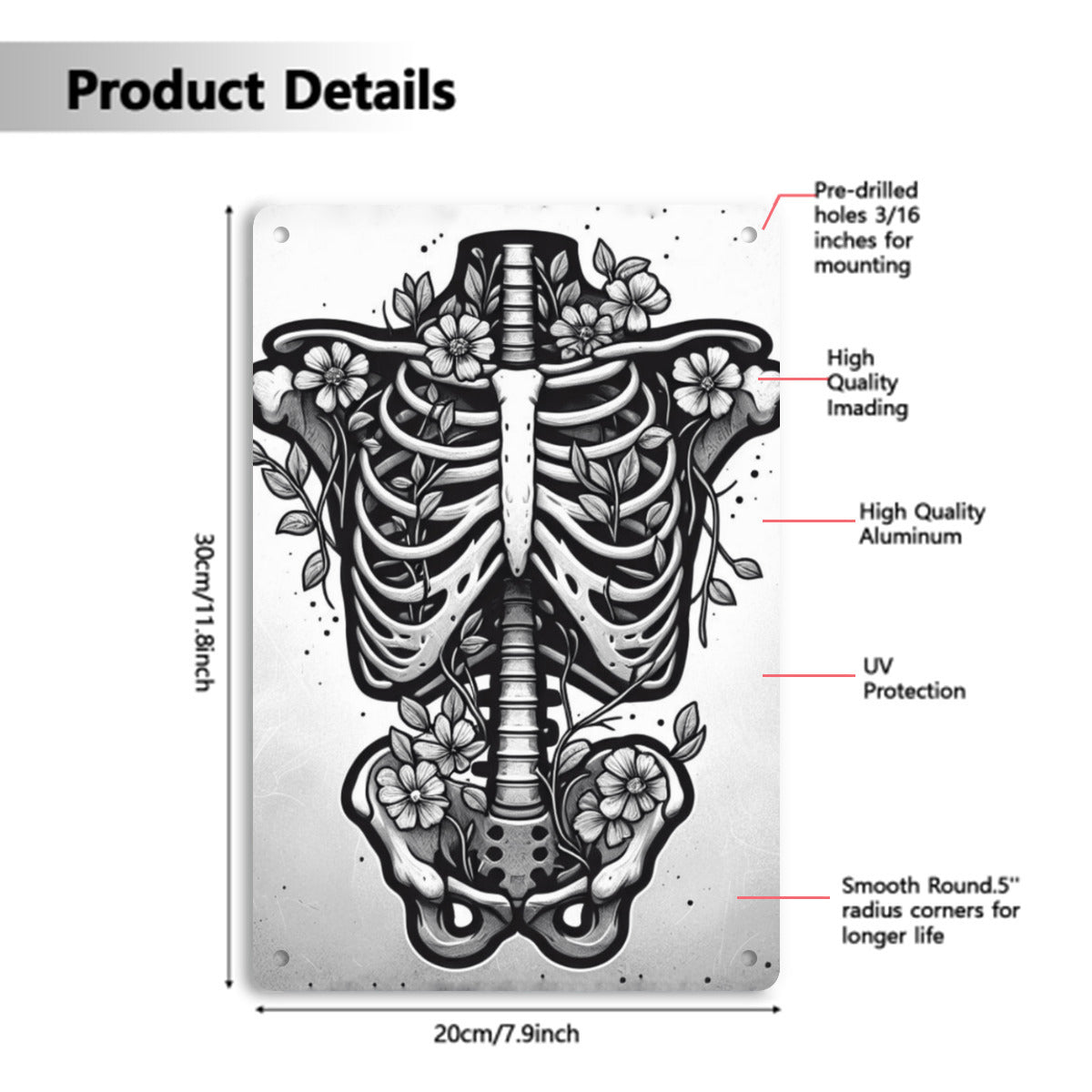 Skeleton Torso SignVTZdesignsWhite12x16inchaluminumArt & Wall DecorDecor