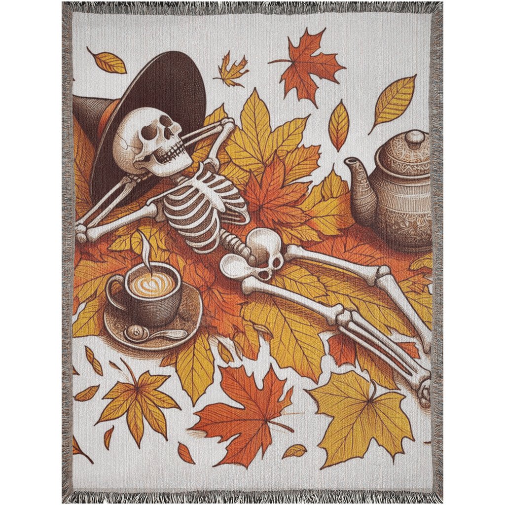 Skeleton Witch In Autumn Leaves Woven Blanket Tapestry ThrowBlanketsVTZdesigns60x80 inchPhotoautumnblanketBlankets