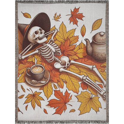 Skeleton Witch In Autumn Leaves Woven Blanket Tapestry ThrowBlanketsVTZdesigns60x80 inchPhotoautumnblanketBlankets