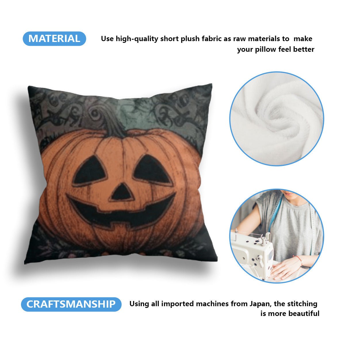 Skull and Pumpkin Throw Pillowcase Set of 2pillowcaseVTZdesignsWhite16x16Inchdouble sidedgothichalloween