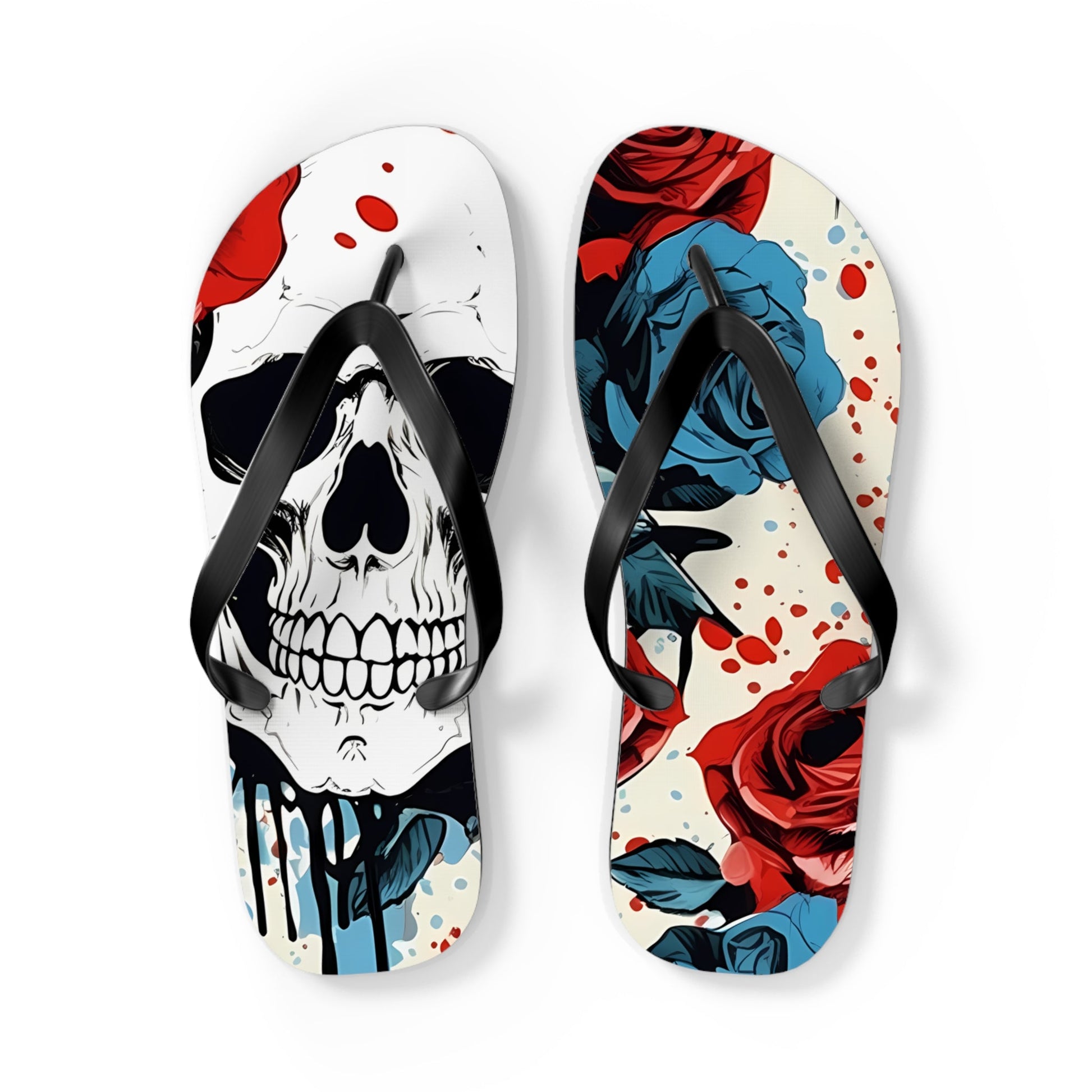 Skull Rose Flip FlopsShoesVTZdesignsLBlack solehalloweenIndoorMen's Clothing