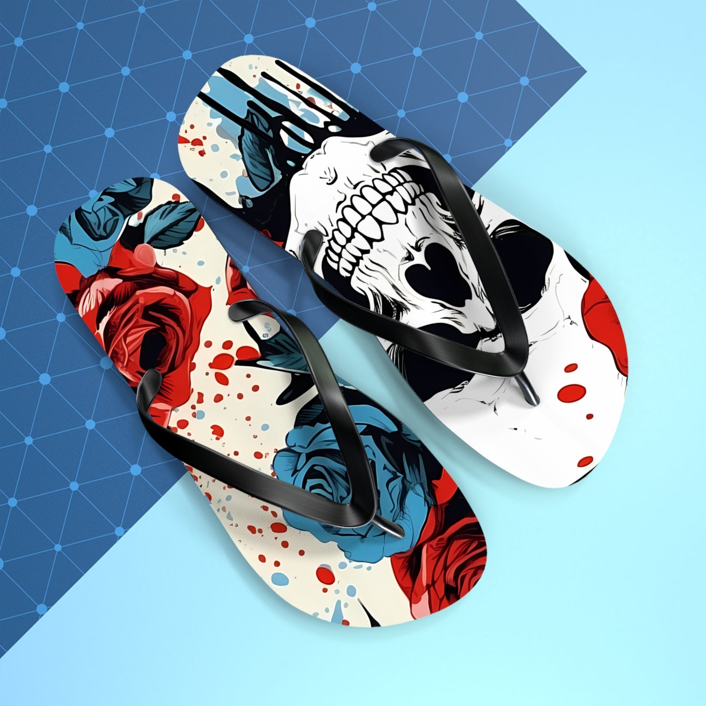 Skull Rose Flip FlopsShoesVTZdesignsXLBlack solehalloweenIndoorMen's Clothing