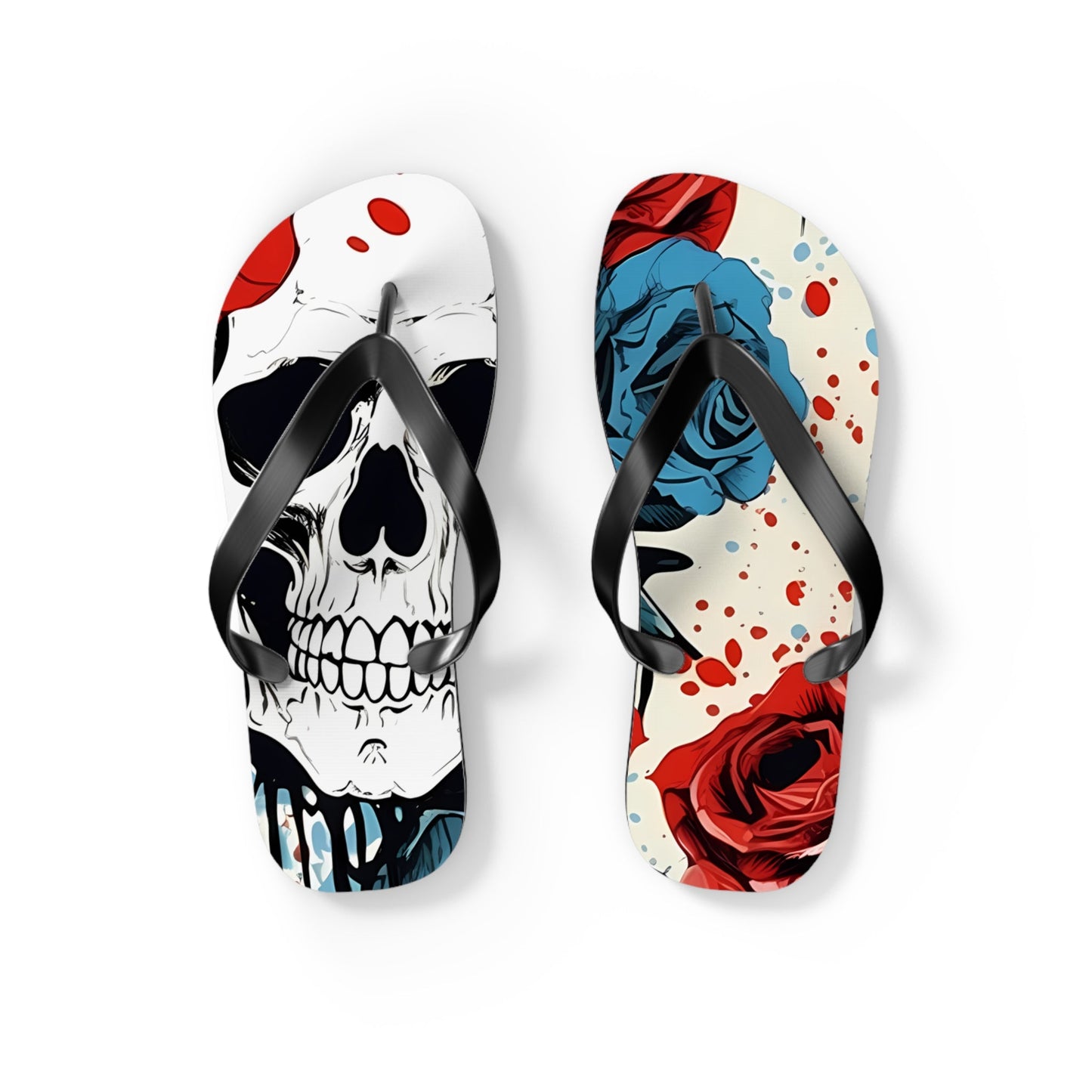 Skull Rose Flip FlopsShoesVTZdesignsSBlack solehalloweenIndoorMen's Clothing