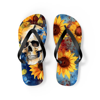 Skull Sunflower Flip FlopsShoesVTZdesignsMBlack soleIndoorMen's ClothingOutdoor