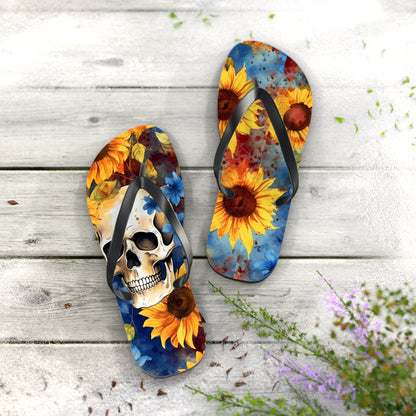 Skull Sunflower Flip FlopsShoesVTZdesignsXLBlack soleIndoorMen's ClothingOutdoor